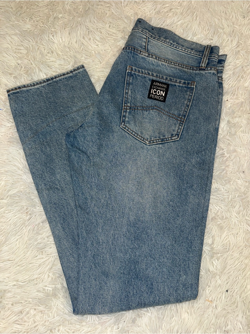 Armani Exchange Men's Straight Light Blue Denim Jeans
